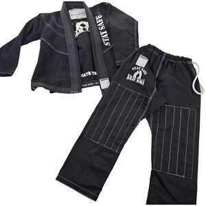 Ju jitsu gI size m00 (6-7) children's krav maga uniform rip stop EUC black ^